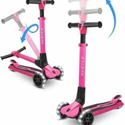 Promo ✨ 3 Wheeled Scooter For Kids - Foldable Stand Child Toddlers Toy Kick Scooters W/ Built-in LED Wheel Lights, Anti-Slip Wide Deck, Adjustable Height, Great For Outdoor Fun - Hurtle HURXLPK B ✨ -Scooters & Equipment Sales 418OCFtuCIL. AC