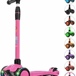 Promo 🔔 Kick Scooter B03, Lean 'N Glide 3-Wheeled Push Scooter With Extra Wide PU Light-Up Wheels, Any Height Adjustable Handlebar And Strong Thick Deck For Children From 3-12yrs (Rose Pink) 💯 -Scooters & Equipment Sales 418jdAlWa2L. AC