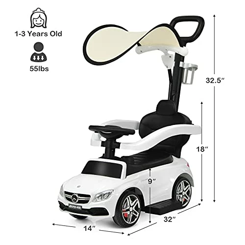 Buy โญ Costzon Push Car For Toddlers, 3 In 1 Mercedes Benz Stroller Sliding Walking Car W/ Canopy, Handle, Safety Bar, Cup Holder, Music, Underneath Storage, Foot-to-Floor Ride On Toy For Boys & ๐ง Girls, White ๐คฉ 8 Buy โญ Costzon Push Car For Toddlers, 3 In 1 Mercedes Benz Stroller Sliding Walking Car W/ Canopy, Handle, Safety Bar, Cup Holder, Music, Underneath Storage, Foot-to-Floor Ride On Toy For Boys & ๐ง Girls, White ๐คฉ - Image 6
