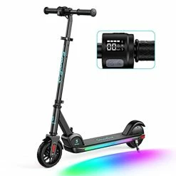 Hot Sale ⭐ MooSat E9 PRO Electric Scooter For Kids, Colorful Rainbow Light, LED Display, Adjustable Speed And Height, Foldable, Ages 8 And Up Blue ⭐