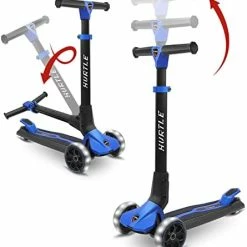 Promo ✨ 3 Wheeled Scooter For Kids - Foldable Stand Child Toddlers Toy Kick Scooters W/ Built-in LED Wheel Lights, Anti-Slip Wide Deck, Adjustable Height, Great For Outdoor Fun - Hurtle HURXLPK B ✨ -Scooters & Equipment Sales 41XGy7Be4UL. AC