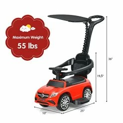 Coupon 🌟 OLAKIDS 3 In 1 Licensed Mercedes Benz Ride On Push Car, Kids Toy Stroller For Toddlers With Push Handle, Under Seat Storage, Baby Foot-to-Floor Sliding Walker With Removable Canopy, Music, Horn (Red) 💯 -Scooters & Equipment Sales 41c6TYsPllL