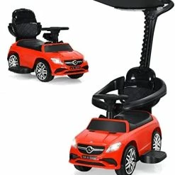 Coupon 🌟 OLAKIDS 3 In 1 Licensed Mercedes Benz Ride On Push Car, Kids Toy Stroller For Toddlers With Push Handle, Under Seat Storage, Baby Foot-to-Floor Sliding Walker With Removable Canopy, Music, Horn (Red) 💯 -Scooters & Equipment Sales 41gT41TNI0L. AC