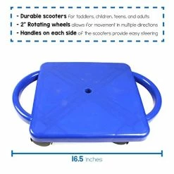Hot Sale ⭐ Blue Indoor Scooter Board With Safety Handles For Kids Ages 6-12, Plastic Floor Scooter Board With Rollers, Physical Education For Home, Homeschool Supplies (Pack Of 1) 🔥