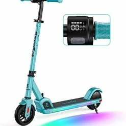 Hot Sale ⭐ MooSat E9 PRO Electric Scooter For Kids, Colorful Rainbow Light, LED Display, Adjustable Speed And Height, Foldable, Ages 8 And Up Blue ⭐ -Scooters & Equipment Sales 41xjx7daRrL. AC