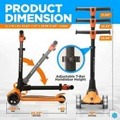 Promo ✨ 3 Wheeled Scooter For Kids - Foldable Stand Child Toddlers Toy Kick Scooters W/ Built-in LED Wheel Lights, Anti-Slip Wide Deck, Adjustable Height, Great For Outdoor Fun - Hurtle HURXLPK B ✨ -Scooters & Equipment Sales 5119xRM7JAL