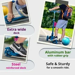 Top 10 😀 Kicksy Wheels Kicksy - Kids Scooter - Toddler Scooter For Kids 2-5, Adjustable Height -3 Wheel Scooter For Kids Ages 6-12 Boys & 👧 Girls- Kids Three Wheel Scooter With Light Up LED Wheels Made For Stable Ride Blu ✨ -Scooters & Equipment Sales 514fdW6k2nL