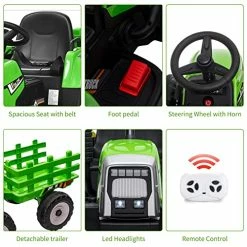 Flash Sale ⭐ Nasitip Kids Ride On Tractor With Green Trailer & Remote Control, 12V Toddler Battery With Slow Start 7LED Headlights USB Music Player 2+1 Gear Shift, Green Trailer, 35W/ EVA Tire (611-greenG35) 🤩 -Scooters & Equipment Sales 516Xj1ORmJL