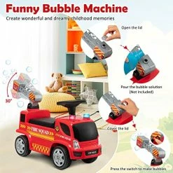 Brand new 🥰 HONEY JOY Kids Push And Ride Racer, Fire Engine Ride On Push Car W/Bubble Maker, Music, Lights, Under Seat Storage, Foot-to-Floor Sliding Push Cars For Toddler, Gift For Boys 👧 Girls, Red 🎁 -Scooters & Equipment Sales 5186UDBftLL