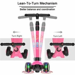 Promo 🔔 Kick Scooter B03, Lean 'N Glide 3-Wheeled Push Scooter With Extra Wide PU Light-Up Wheels, Any Height Adjustable Handlebar And Strong Thick Deck For Children From 3-12yrs (Rose Pink) 💯 -Scooters & Equipment Sales 518E9co4ckL