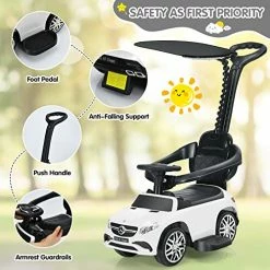 Discount 🧨 INFANS 3 In 1 Licensed Mercedes Benz Ride On Push Car, Kids Toy Stroller For Toddlers With Push Handle, Baby Foot-to-Floor Sliding Walker With Removable Canopy, Music, Horn, Under Seat Storage (White) ❤️ -Scooters & Equipment Sales 51I1o7tH3ML