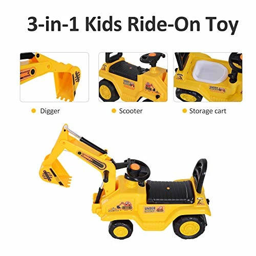 Outlet โ๏ธ HOMCOM Ride On Excavator Pull Cart, Kids Digger Ride On Truck With Horn, Under Seat Storage, Sit And Scoot Pretend Play Toy Construction Car For Ages 3 Years Old ๐ 5 Outlet โ๏ธ HOMCOM Ride On Excavator Pull Cart, Kids Digger Ride On Truck With Horn, Under Seat Storage, Sit And Scoot Pretend Play Toy Construction Car For Ages 3 Years Old ๐ - Image 3