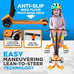 Promo ✨ 3 Wheeled Scooter For Kids - Foldable Stand Child Toddlers Toy Kick Scooters W/ Built-in LED Wheel Lights, Anti-Slip Wide Deck, Adjustable Height, Great For Outdoor Fun - Hurtle HURXLPK B ✨ -Scooters & Equipment Sales 51NNA7UfhDL