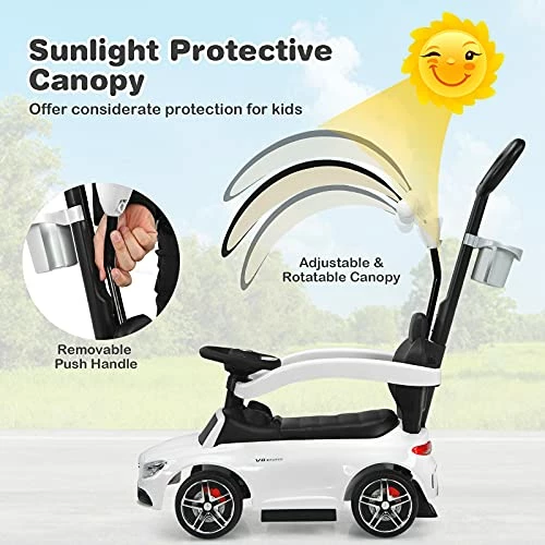 Buy โญ Costzon Push Car For Toddlers, 3 In 1 Mercedes Benz Stroller Sliding Walking Car W/ Canopy, Handle, Safety Bar, Cup Holder, Music, Underneath Storage, Foot-to-Floor Ride On Toy For Boys & ๐ง Girls, White ๐คฉ 5 Buy โญ Costzon Push Car For Toddlers, 3 In 1 Mercedes Benz Stroller Sliding Walking Car W/ Canopy, Handle, Safety Bar, Cup Holder, Music, Underneath Storage, Foot-to-Floor Ride On Toy For Boys & ๐ง Girls, White ๐คฉ - Image 3