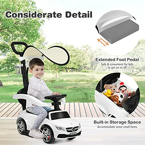 Buy โญ Costzon Push Car For Toddlers, 3 In 1 Mercedes Benz Stroller Sliding Walking Car W/ Canopy, Handle, Safety Bar, Cup Holder, Music, Underneath Storage, Foot-to-Floor Ride On Toy For Boys & ๐ง Girls, White ๐คฉ 7 Buy โญ Costzon Push Car For Toddlers, 3 In 1 Mercedes Benz Stroller Sliding Walking Car W/ Canopy, Handle, Safety Bar, Cup Holder, Music, Underneath Storage, Foot-to-Floor Ride On Toy For Boys & ๐ง Girls, White ๐คฉ - Image 5