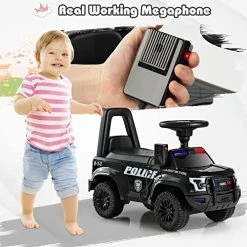 Outlet 🧨 OLAKIDS Ride On Push Police Car, Toddler Foot-to-Floor Sliding Toy With Siren, Steering Wheel, Megaphone, Horn, Headlights, Under Seat Storage, Kids Racer Walking Gift For Boys 👧 Girls 3+ (Black) ❤️ -Scooters & Equipment Sales 51UsYqoygGL