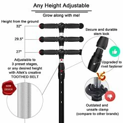 Flash Sale 😀 Allek Kick Scooter B03, Lean 'N Glide 3-Wheeled Push Scooter With Extra Wide PU Light-Up Wheels, Any Height Adjustable Handlebar And Strong Thick Deck For Children From 3-12yrs (Black) 💯 -Scooters & Equipment Sales 51ZtXpFRkNS