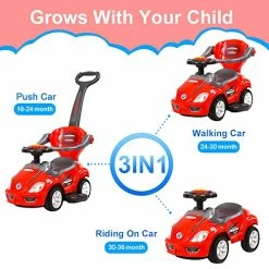 Coupon 😉 ChromeWheels 3 In 1 Ride On Toys Push Car With Guardrail, Mega Car For Toddlers, W/ Handle, Horn, Music, Color Red 🌟 -Scooters & Equipment Sales 51gYnAIsxzL