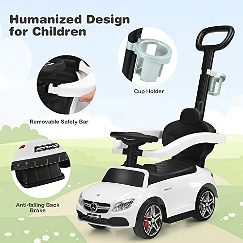 Buy โญ Costzon Push Car For Toddlers, 3 In 1 Mercedes Benz Stroller Sliding Walking Car W/ Canopy, Handle, Safety Bar, Cup Holder, Music, Underneath Storage, Foot-to-Floor Ride On Toy For Boys & ๐ง Girls, White ๐คฉ 4 Buy โญ Costzon Push Car For Toddlers, 3 In 1 Mercedes Benz Stroller Sliding Walking Car W/ Canopy, Handle, Safety Bar, Cup Holder, Music, Underneath Storage, Foot-to-Floor Ride On Toy For Boys & ๐ง Girls, White ๐คฉ - Image 2
