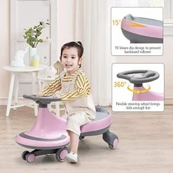 Cheapest 😀 BABY JOY Wiggle Car For Kids, Swing Car With LED Flashing Wheels, No Batteries, Gears Or Pedals, Uses Twist, Turn, Wiggle Movement To Steer, Ride-on Toy For Boys 👧 Girls 3 Year Old And Up (Pink) 🎁 -Scooters & Equipment Sales 51jjVr1VwEL