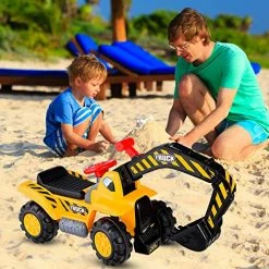 Best Sale ⭐ Costzon Kids Ride On Construction Excavator, Outdoor Digger Scooper Tractor Toy W/Safety Helmet, Rocks, Horn, Underneath Storage, Moving Forward/Backward, Pretend Play Ride On Truck (Excavator) 😍 -Scooters & Equipment Sales 51jyueWmQNL