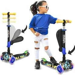 New 🎁 3 Wheeled Scooter For Kids - Stand & Cruise Child/Toddlers Toy Folding Kick Scooters W/Adjustable Height, Anti-Slip Deck, Flashing Wheel Lights, For Boys/Girls 2-12 Year Old - Hurtle HURFS56 B ⭐ -Scooters & Equipment Sales 51qaFZqlTcL. AC